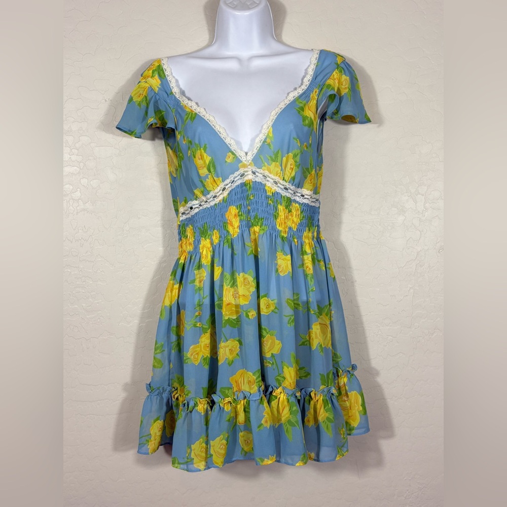 Betsey Johnson intimates floral Coquette Y2K Sheer Mini Dress Small